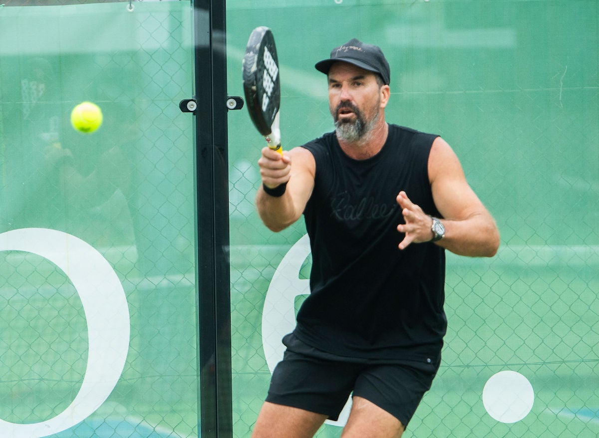 March 22: Pat Rafter in action at the first Australian Padel Tour event for 2025 at Tribe Padel Sydney on Saturday, March 22, 2025. 
Photo by TENNIS AUSTRALIA/ JEREMY PIPER
