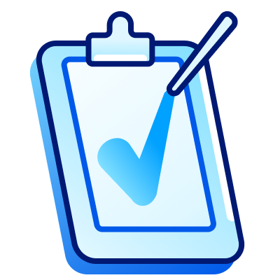 Pen drawing a tick on a paper on a clipboard