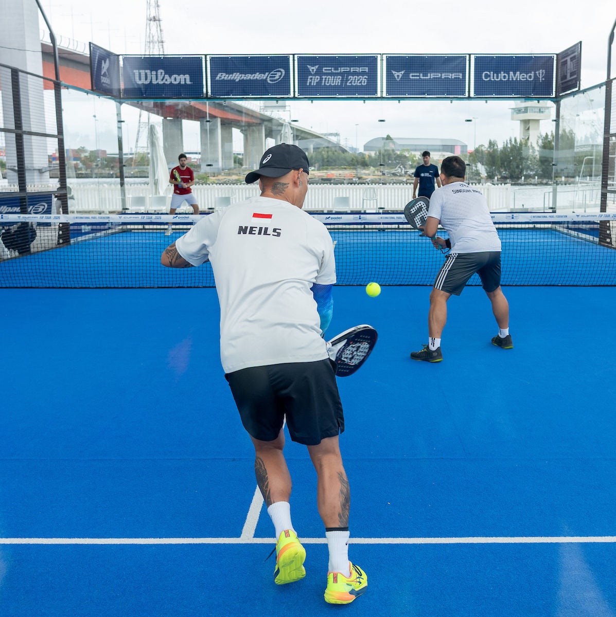 January 15: Singgih Ario Suselo (INA) and Neils Koesoemahadi (INA) play Migeul Morales (ESP and Jordi Casanova Bataller (ESP)  during the 2026 Australian Padel Open at Docklands Thursday, January 15, 2026. Photo by TENNIS AUSTRALIA/JAY TOWN