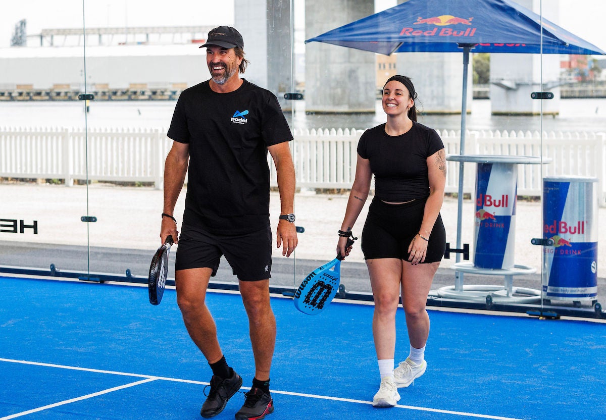 December 6: Pat Rafter with Erin Henry at the launch of the Padel program for 2025 at Game4Padel at Docklands on Friday, December 6, 2024. Photo by TENNIS AUSTRALIA/ AARON FRANCIS