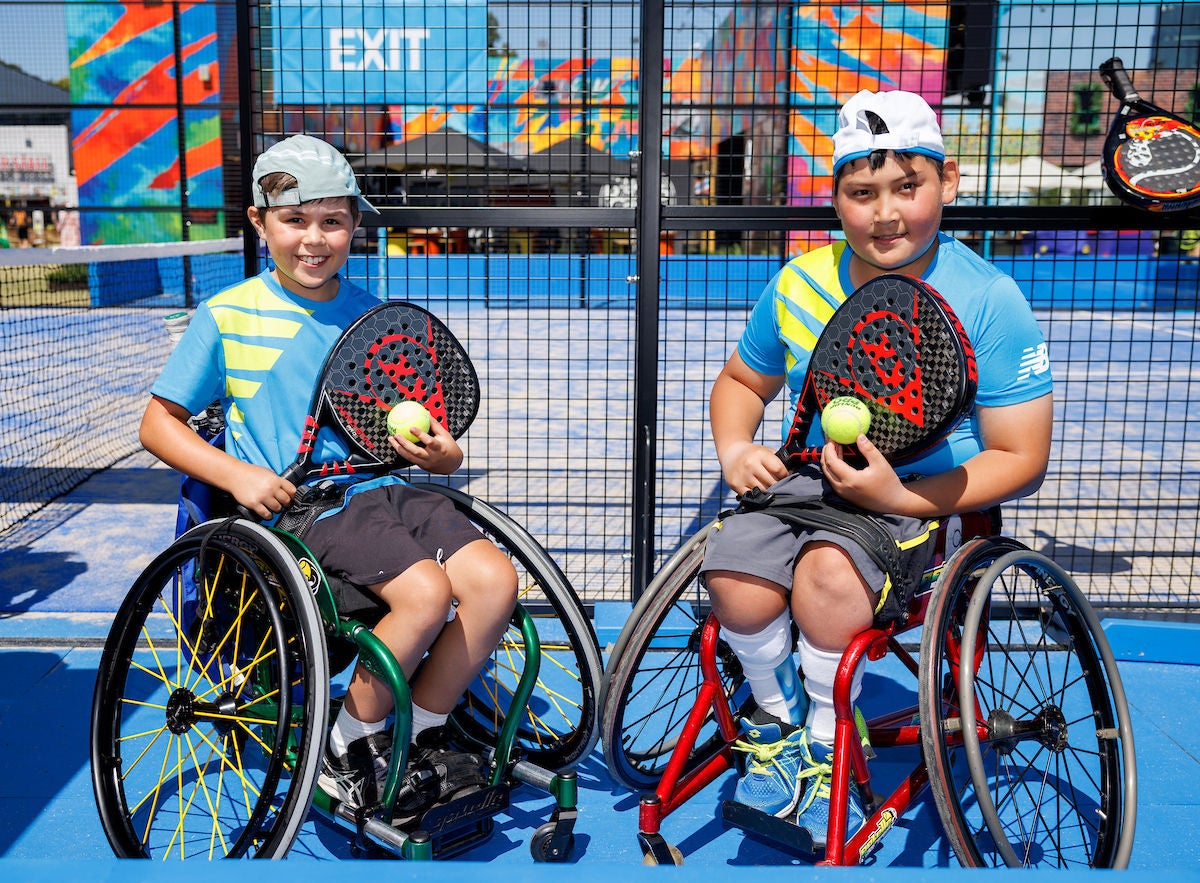 A wheelchair padel tennis demonstration at the Australian Open at Melbourne Park in Melbourne on Thursday, January 20, 2022. MANDATORY PHOTO CREDIT MARK PETERSON/TENNIS AUSTRALIA